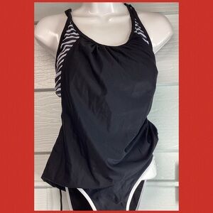Black Tankini Swim Top with Zebra Trim.48